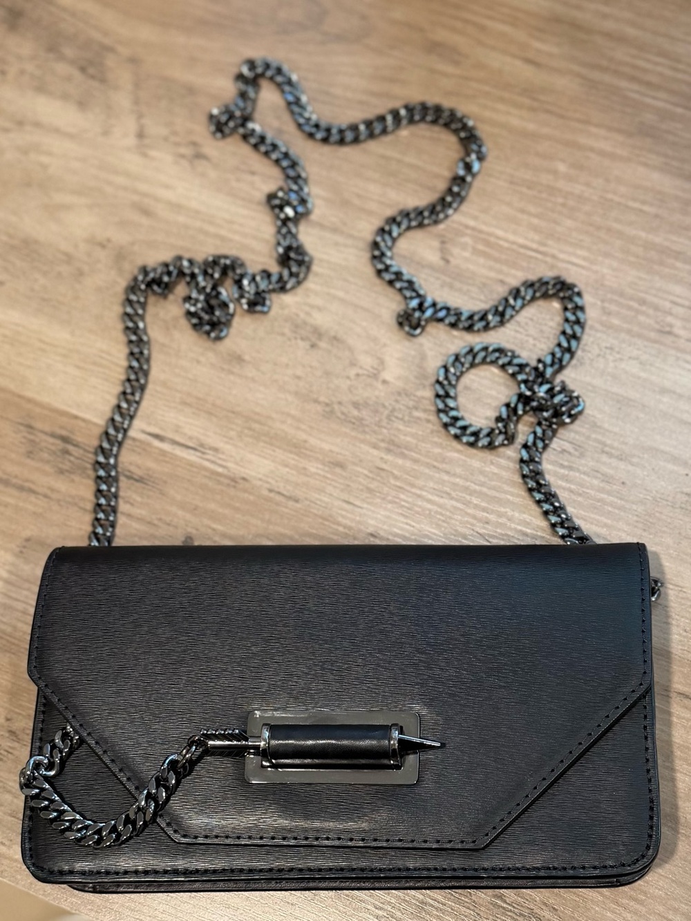 Mackage Black Leather Shoulder Bag with Arrow Chain Detail